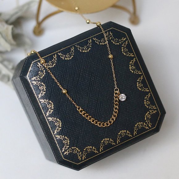 18K Gold Plated Diamond Drop Link Chain Necklace - Picture 10 of 10